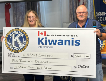 Golden K donates $4,000 to Literacy Lambton’s Train Your Brain program