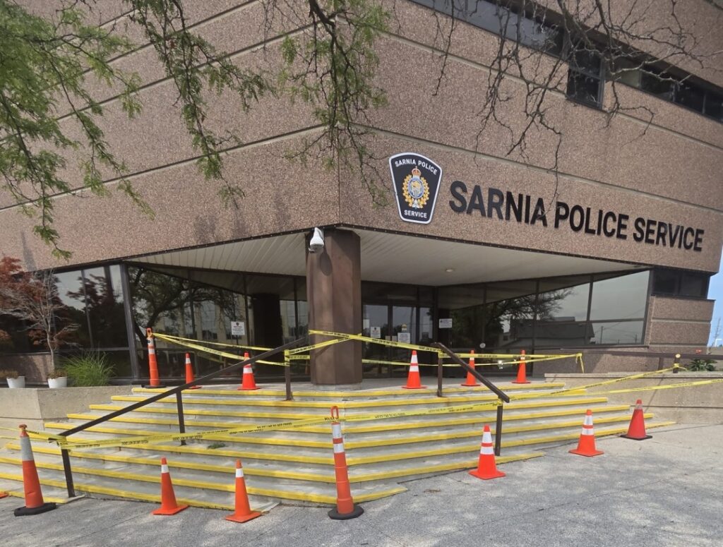 Entrance to Sarnia Police Service headquarters.